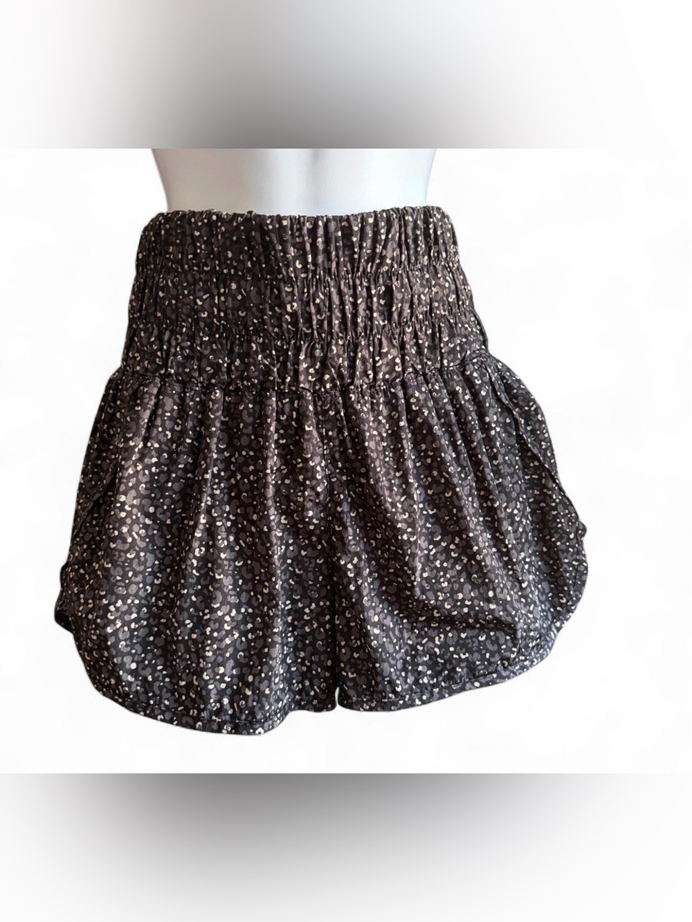 FP Movement by Free People Black Smocked High-Waist Dot Shorts